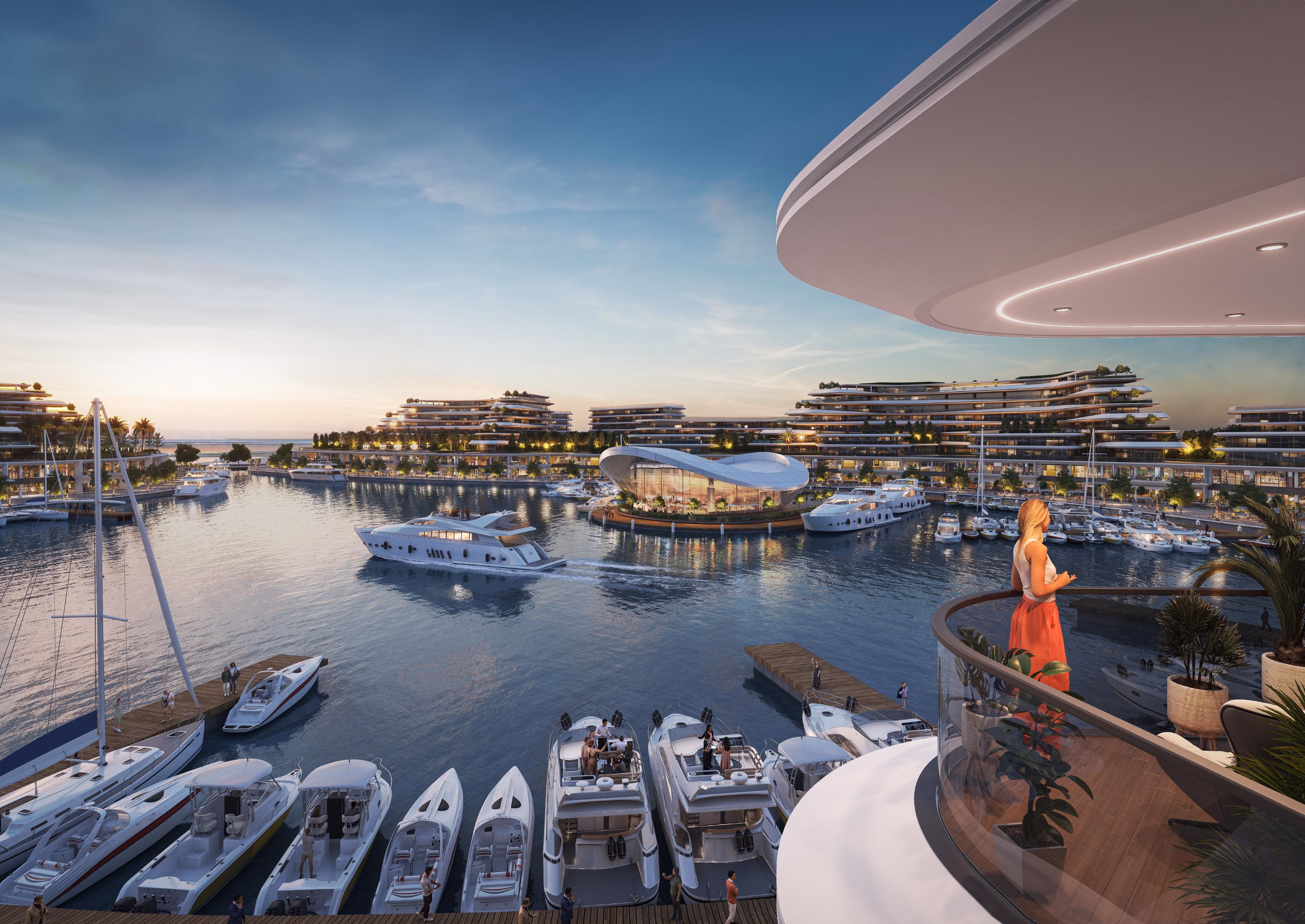 Starline Beach Residences: marina and sailing boats at dusk — rendering